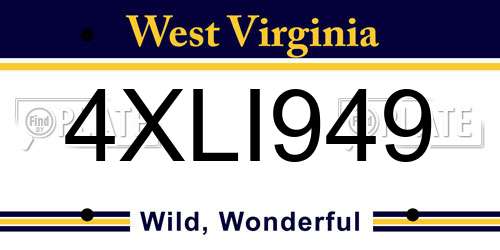 4XLI949 West Virginia License Plate