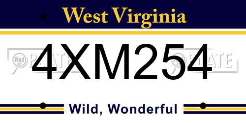 4XM254 West Virginia License Plate