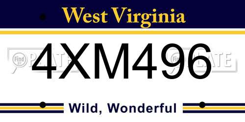 4XM496 West Virginia License Plate