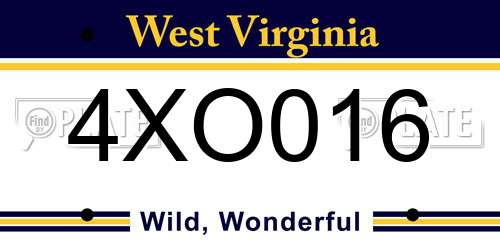 4XO016 West Virginia License Plate