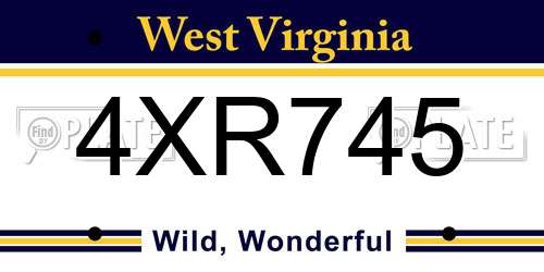 4XR745 West Virginia License Plate