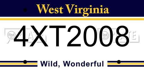 4XT2008 West Virginia License Plate