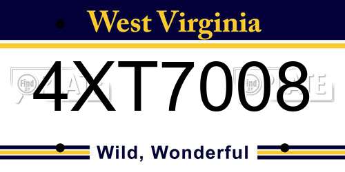 4XT7008 West Virginia License Plate