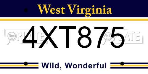 4XT875 West Virginia License Plate