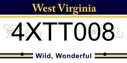 4XTT008 West Virginia License Plate