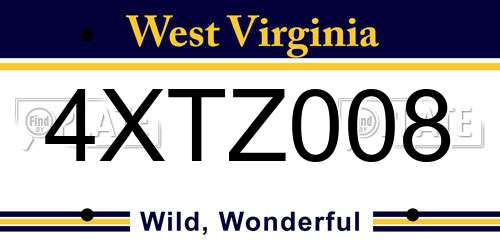 4XTZ008 West Virginia License Plate