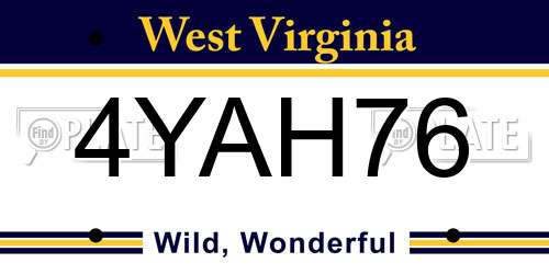 4YAH76 West Virginia License Plate
