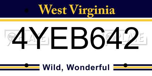4YEB642 West Virginia License Plate
