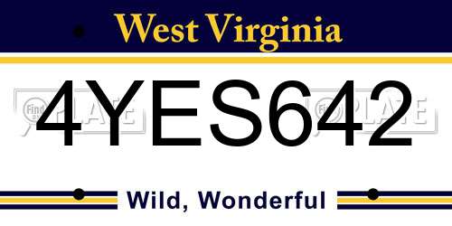 4YES642 West Virginia License Plate