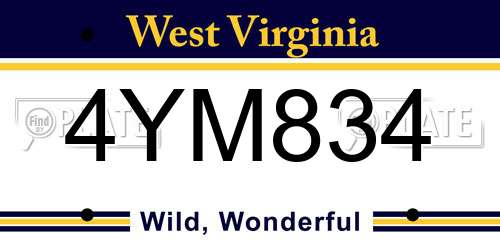 4YM834 West Virginia License Plate