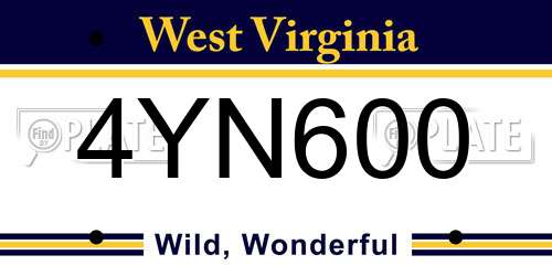 4YN600 West Virginia License Plate