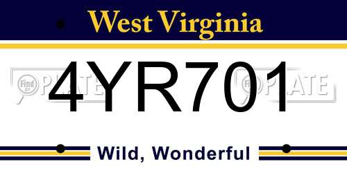 4YR701 West Virginia License Plate