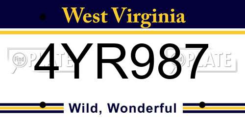 4YR987 West Virginia License Plate