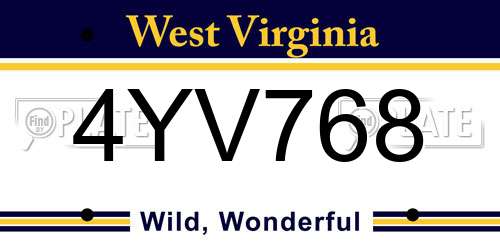 4YV768 West Virginia License Plate