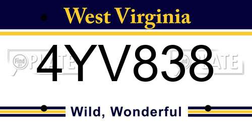 4YV838 West Virginia License Plate
