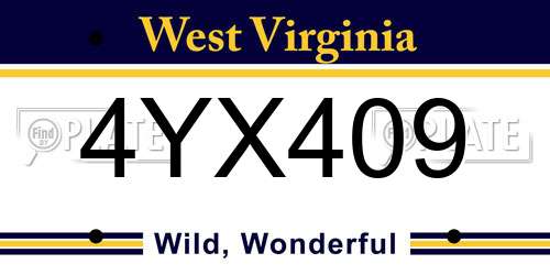 4YX409 West Virginia License Plate