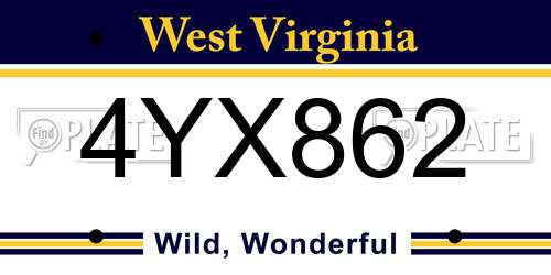 4YX862 West Virginia License Plate