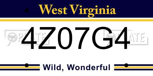 4Z07G4 West Virginia License Plate