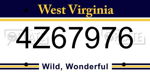 4Z67976 West Virginia License Plate