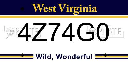 4Z74G0 West Virginia License Plate