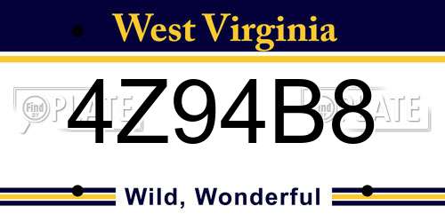 4Z94B8 West Virginia License Plate