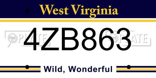 4ZB863 West Virginia License Plate