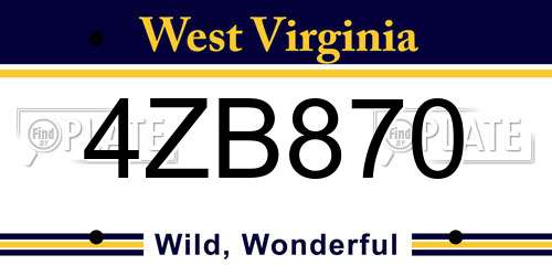 4ZB870 West Virginia License Plate