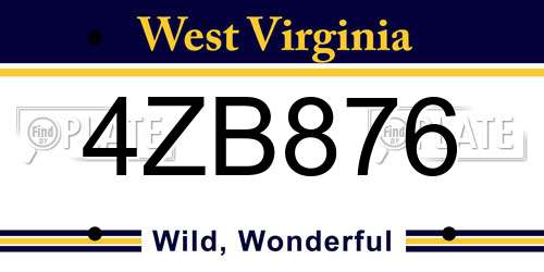 4ZB876 West Virginia License Plate