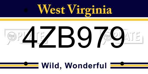 4ZB979 West Virginia License Plate