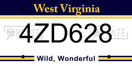 4ZD628 West Virginia License Plate