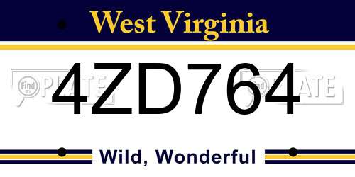 4ZD764 West Virginia License Plate