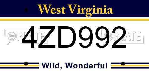 4ZD992 West Virginia License Plate