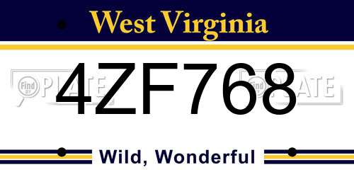 4ZF768 West Virginia License Plate