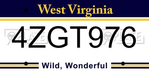 4ZGT976 West Virginia License Plate