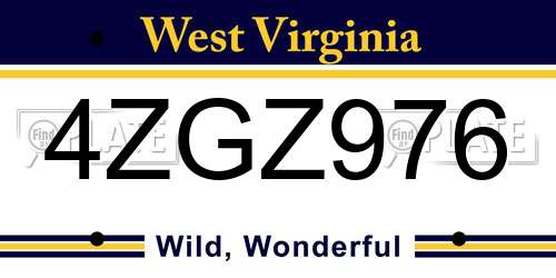 4ZGZ976 West Virginia License Plate