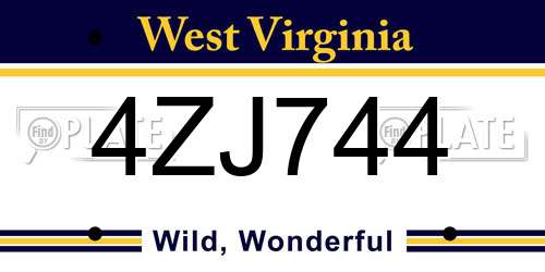 4ZJ744 West Virginia License Plate