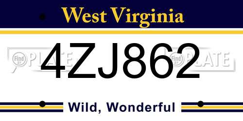 4ZJ862 West Virginia License Plate