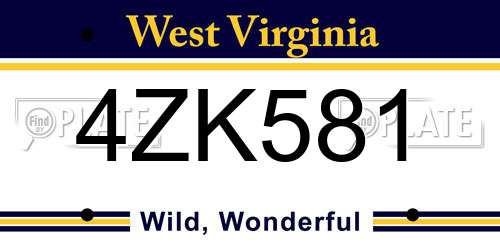 4ZK581 West Virginia License Plate