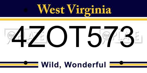 4ZOT573 West Virginia License Plate