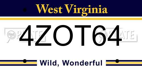 4ZOT64 West Virginia License Plate