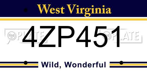 4ZP451 West Virginia License Plate