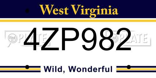4ZP982 West Virginia License Plate