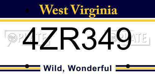 4ZR349 West Virginia License Plate