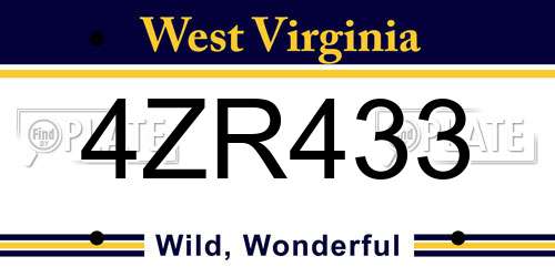 4ZR433 West Virginia License Plate
