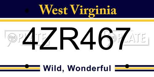 4ZR467 West Virginia License Plate