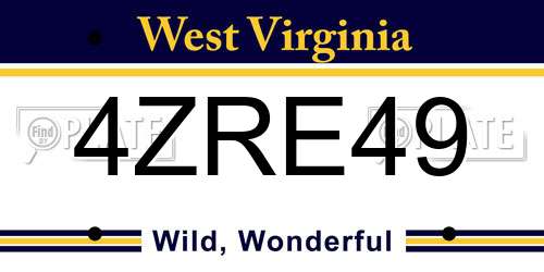 4ZRE49 West Virginia License Plate