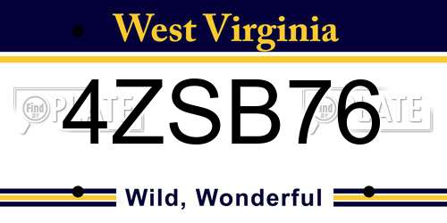4ZSB76 West Virginia License Plate