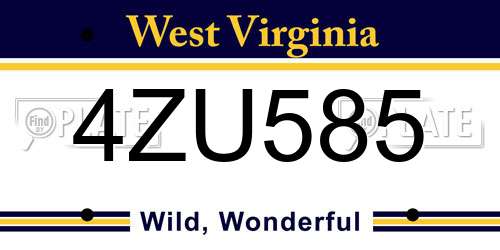 4ZU585 West Virginia License Plate