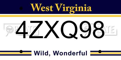 4ZXQ98 West Virginia License Plate