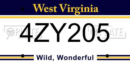 4ZY205 West Virginia License Plate